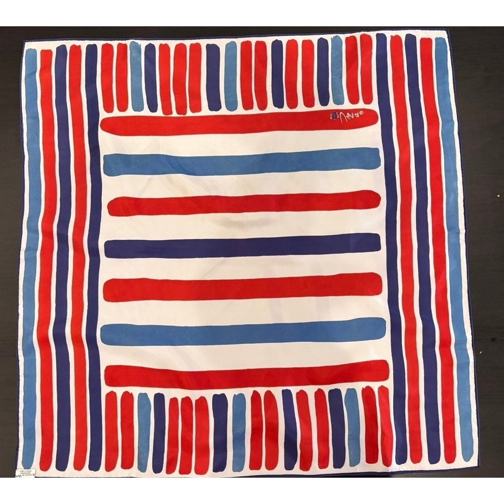 Vintage Vera Neumann Red White Blue Striped Square Scarf Ladybug Made in Japan